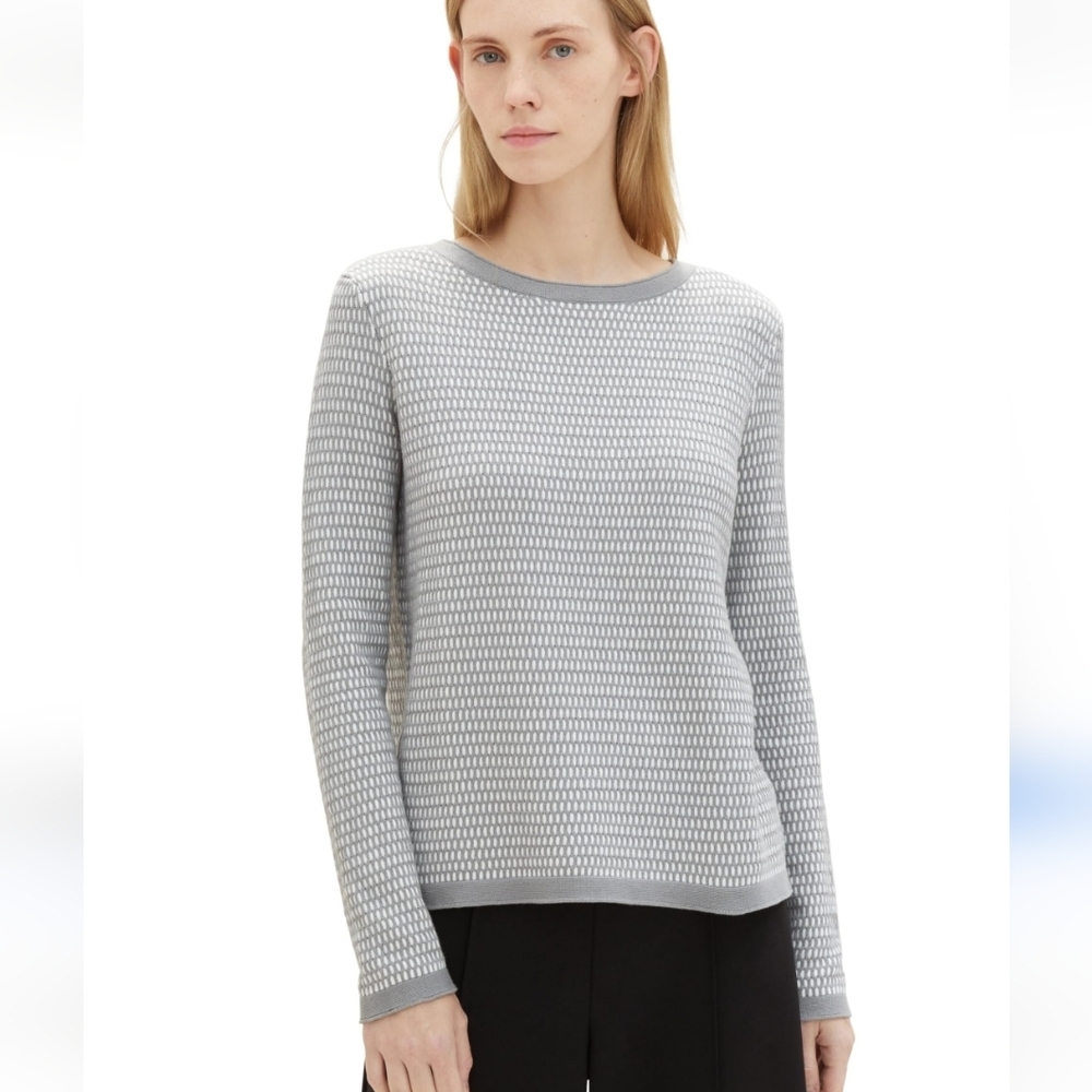 Theory Merino Wool Crewnewck Sweater in Grey/White Combo Size Small